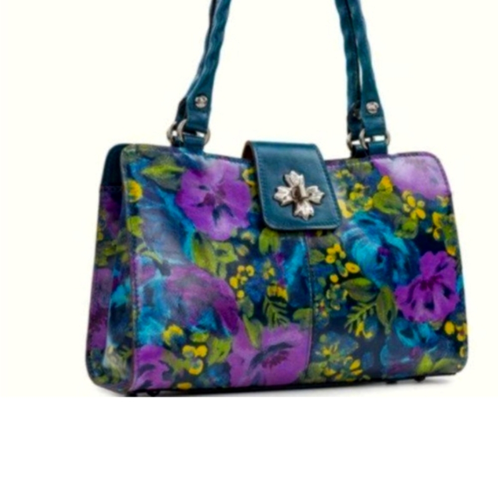 Patricia Nash Rosina Satchel Deep Blue Nature Leather Shoulder Handbag